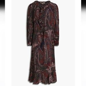 VANESSA BRUNO Pryska Ruffled Paisley-print Crepe de chine Midi Dress Sz 6/FR 38
